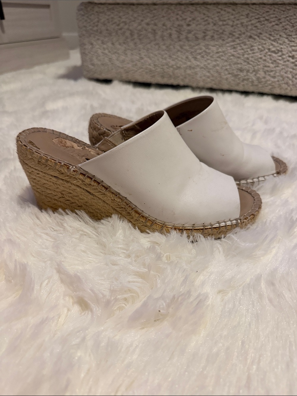 Charles David White Espadrille Wedge Mules